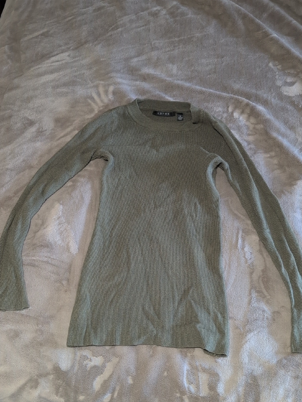 Cyrus Olive Green Ribbed Crewneck Sweater